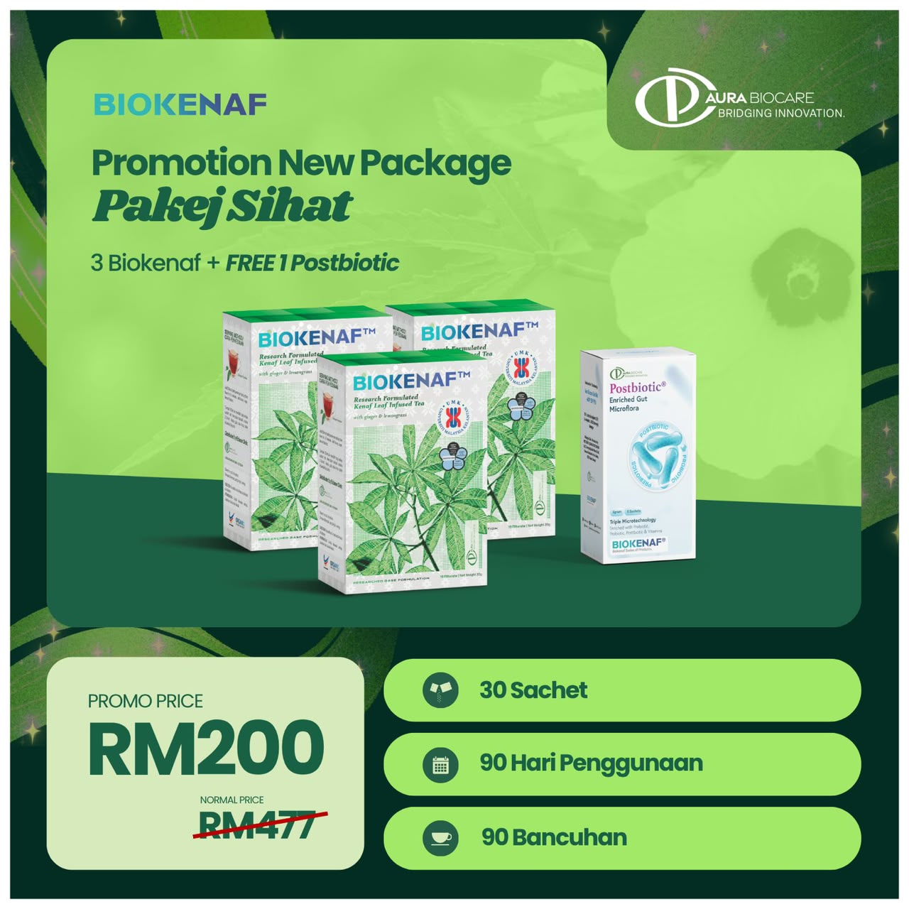 Pakej Sihat (3 Kotak + FREE 1 Postbiotic)