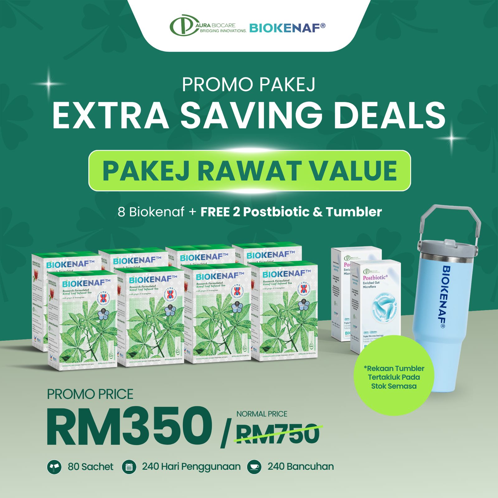 Pakej Rawat Value (8 Biokenaf + FREE 2 Postbiotic & Tumbler)
